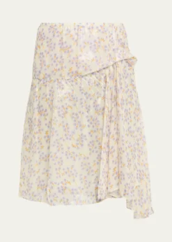 Plan CFloral-Print Metallic Silk Gathered Skirt
