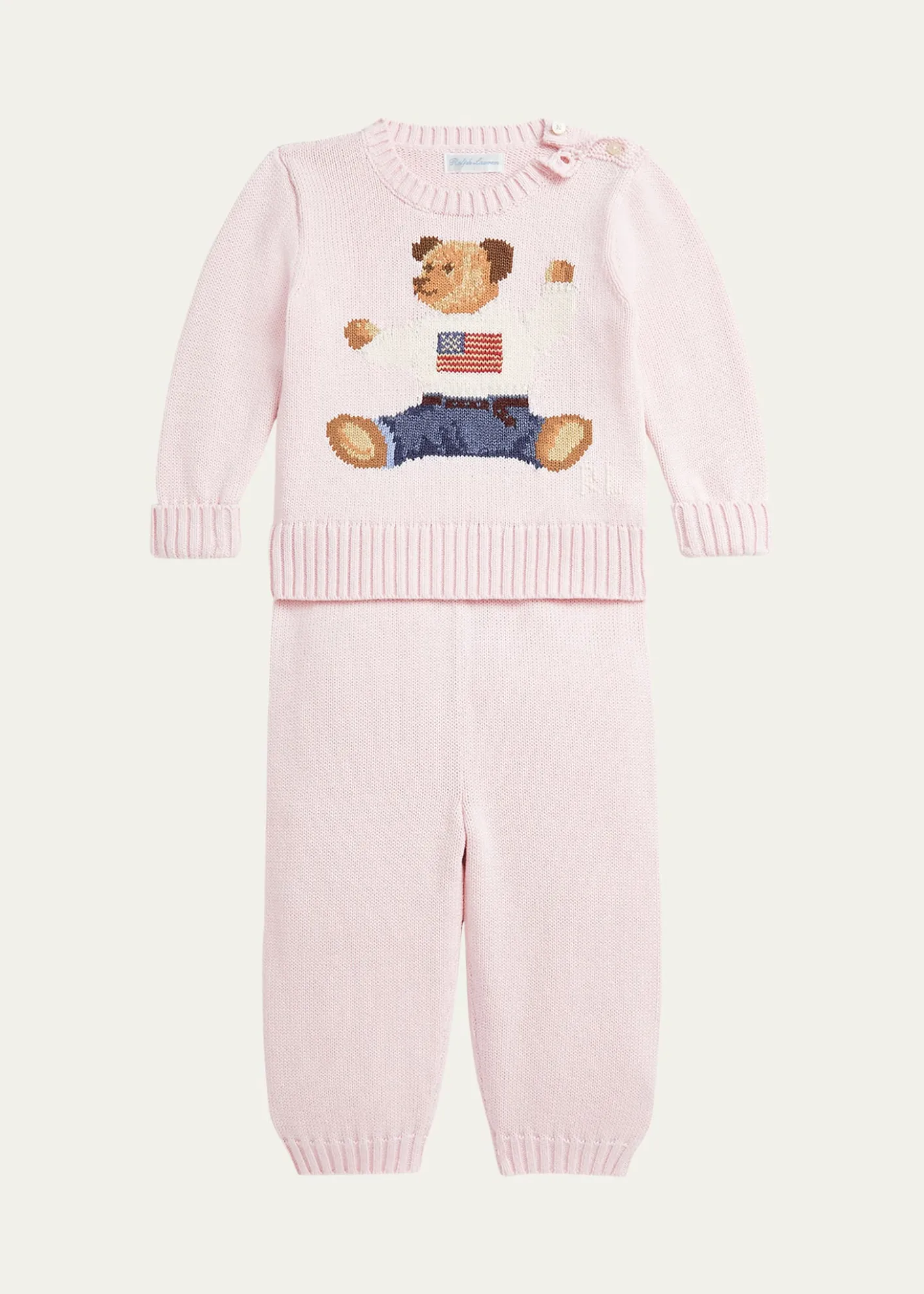 Polo Ralph LaurenGirl's Flag Bear Intarsia Knit Sweater and Pants Set, Size 3M-24M