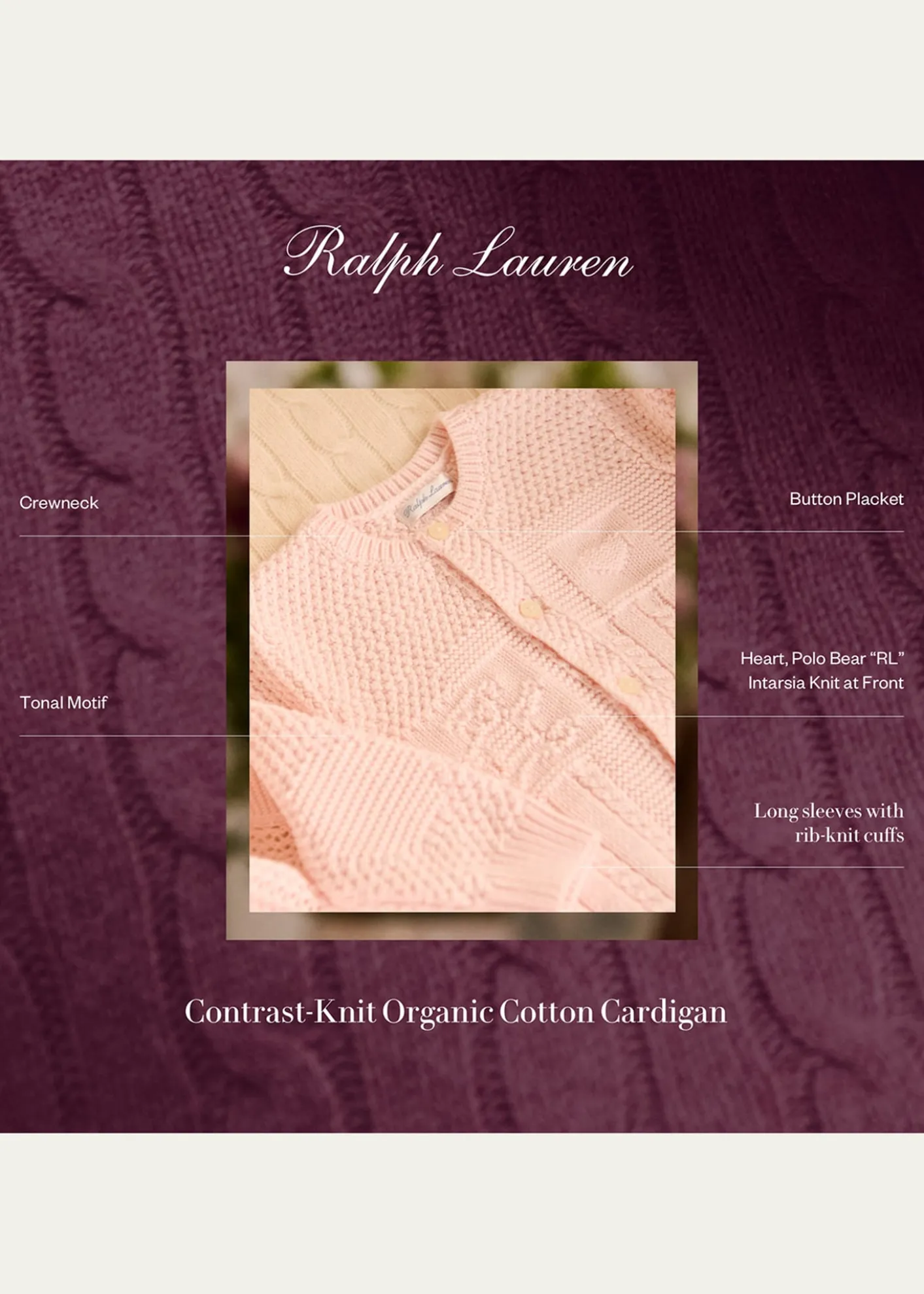 Polo Ralph LaurenKid's Cardigan W/ Bear Intarsia, Size 3M-24M