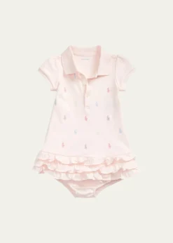 Polo Ralph LaurenRuffled Embroidered Polo Dress With Solid Bloomers, Size 3M-24M