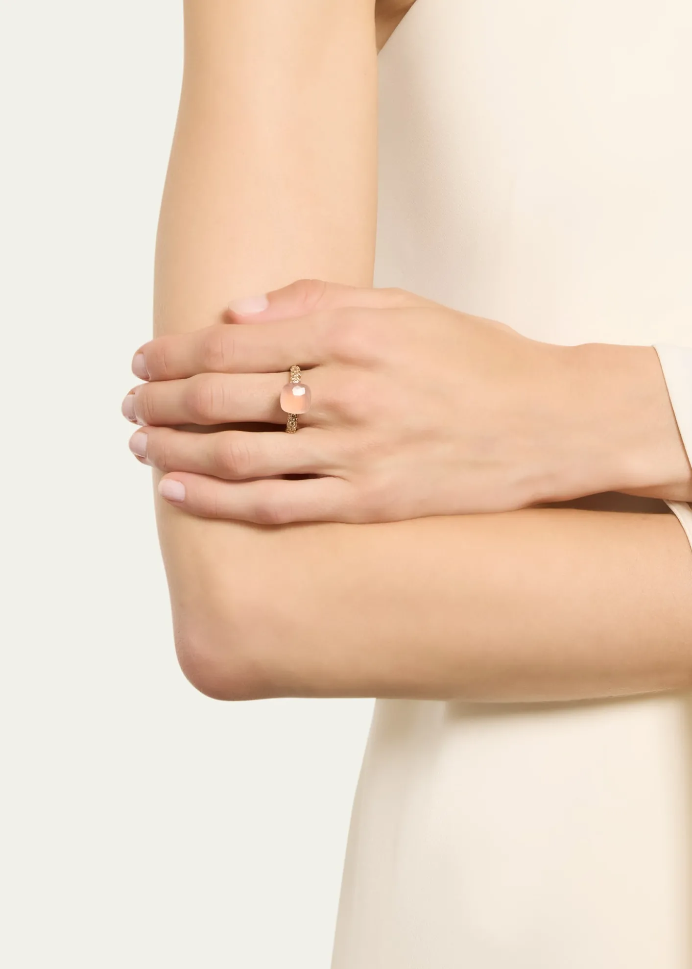 Pomellato18K Gold Nudo Classic Rose Quartz Diamond Ring