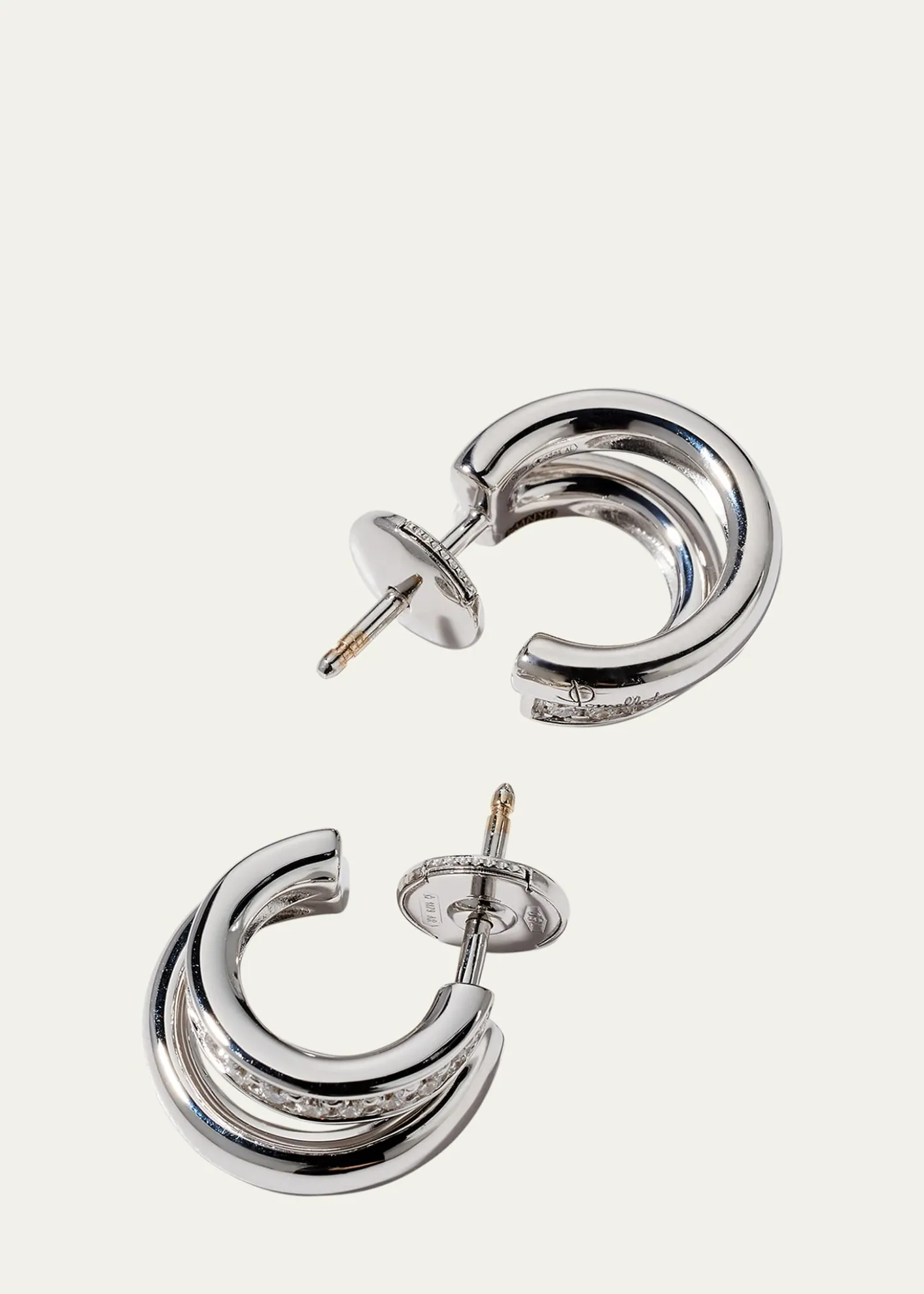 Pomellato18K White Gold Together Diamond Double Hoop Earrings