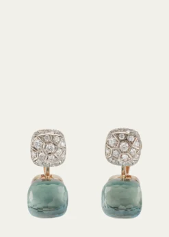 PomellatoNudo 18K Rose Gold Blue Topaz and Diamond Double Drop Earrings