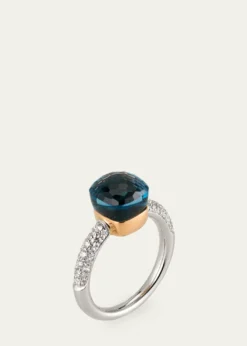 PomellatoNudo Petite 18K Gold Ring with London Blue Topaz and Diamonds