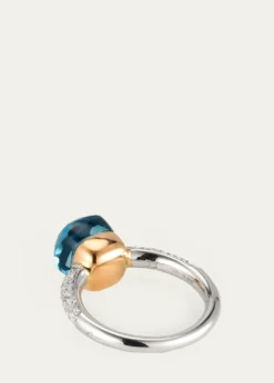 PomellatoNudo Petite 18K Gold Ring with London Blue Topaz and Diamonds