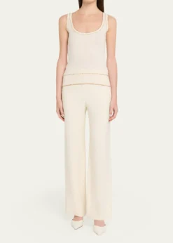 Prabal GurungBlanket-Stitch Silk-Cashmere Rib Scoop-Neck Tank Top