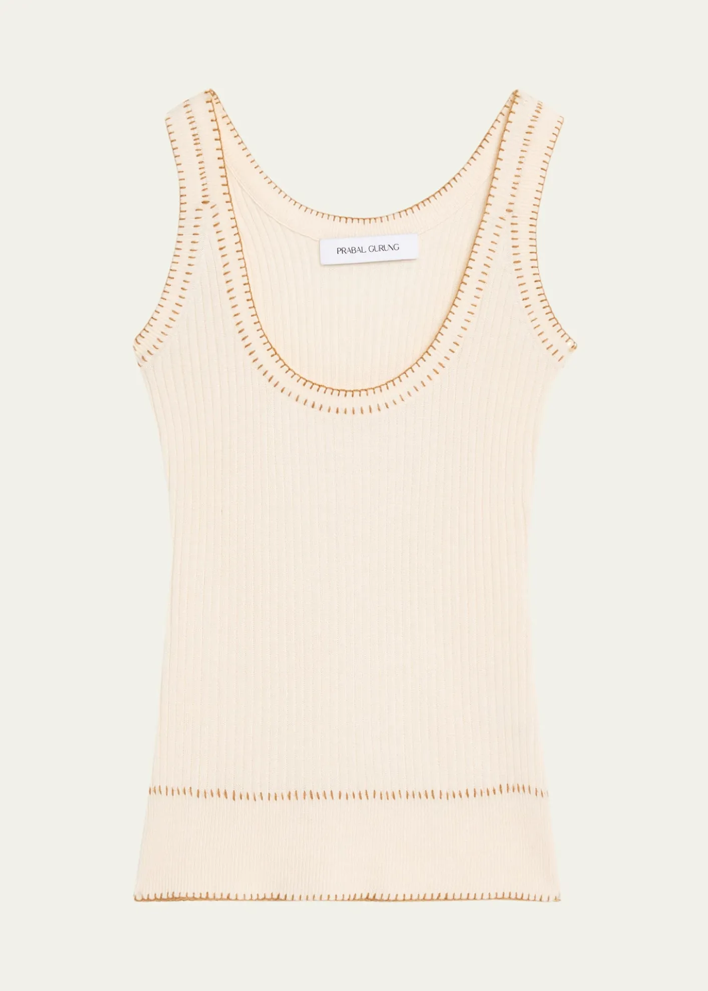 Prabal GurungBlanket-Stitch Silk-Cashmere Rib Scoop-Neck Tank Top