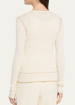 Prabal GurungBlanket Stitched Silk-Cashmere Rib V-Neck Cardigan