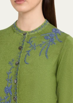 Prabal GurungEmbroidered Silk-Cashmere Crewneck Cardigan