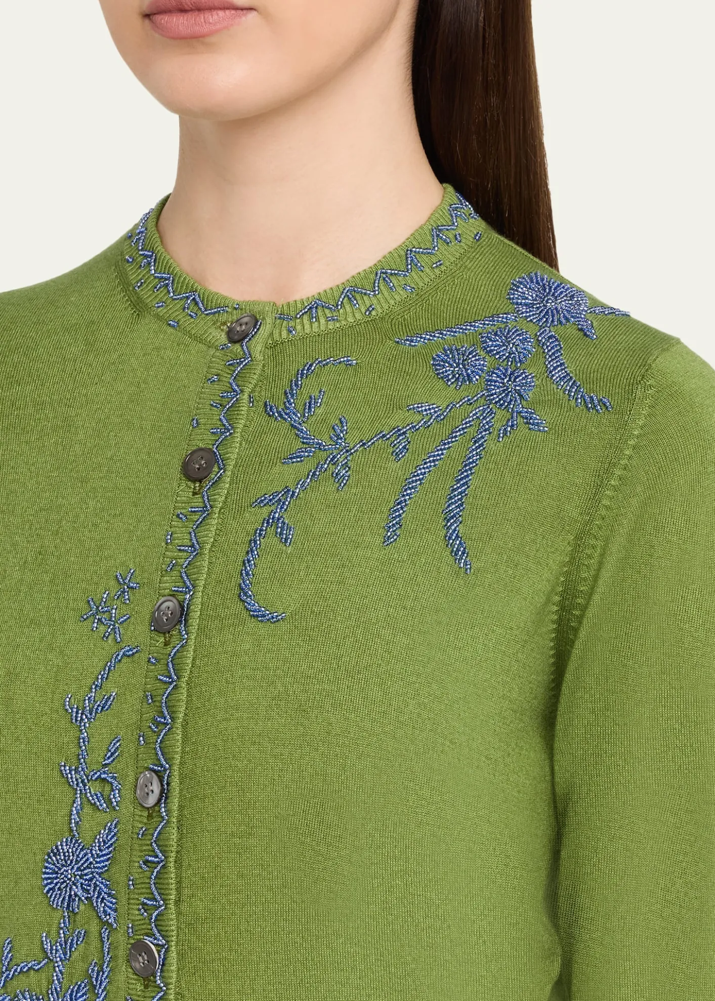 Prabal GurungEmbroidered Silk-Cashmere Crewneck Cardigan