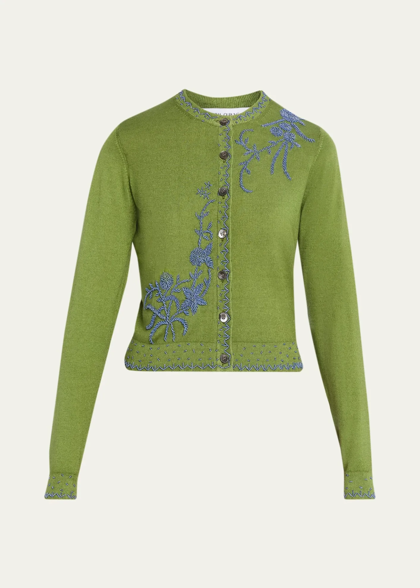 Prabal GurungEmbroidered Silk-Cashmere Crewneck Cardigan