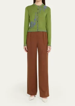 Prabal GurungEmbroidered Silk-Cashmere Crewneck Cardigan