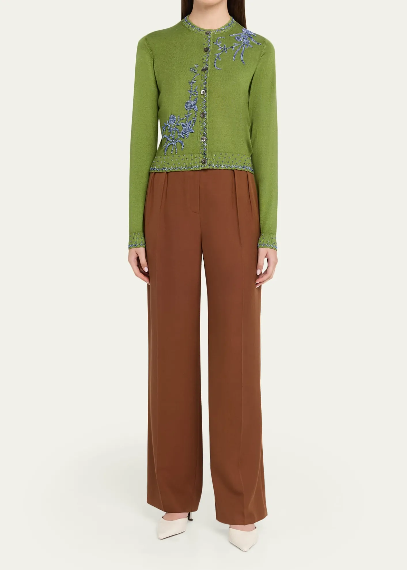 Prabal GurungEmbroidered Silk-Cashmere Crewneck Cardigan