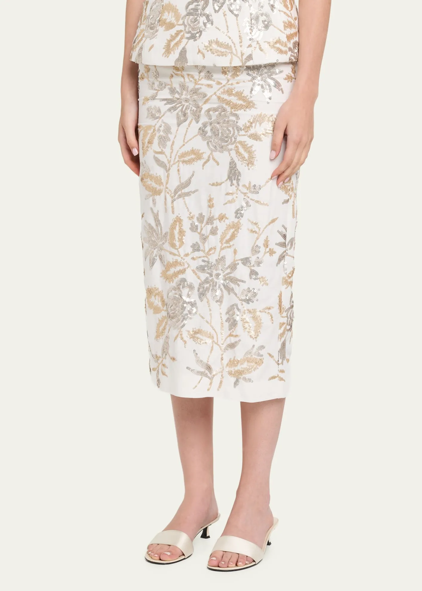 Prabal GurungFloral Sequined Midi Pencil Skirt