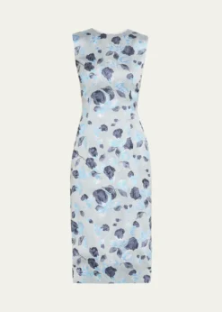 Prabal GurungMetallic Floral Jacquard Sleeveless Midi Dress