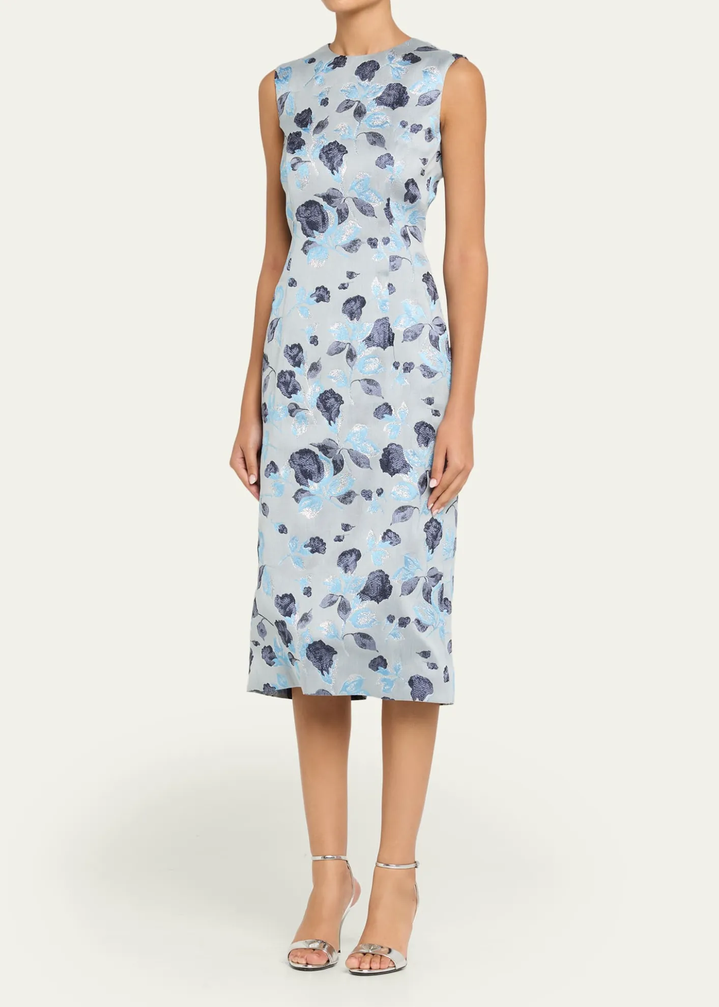 Prabal GurungMetallic Floral Jacquard Sleeveless Midi Dress