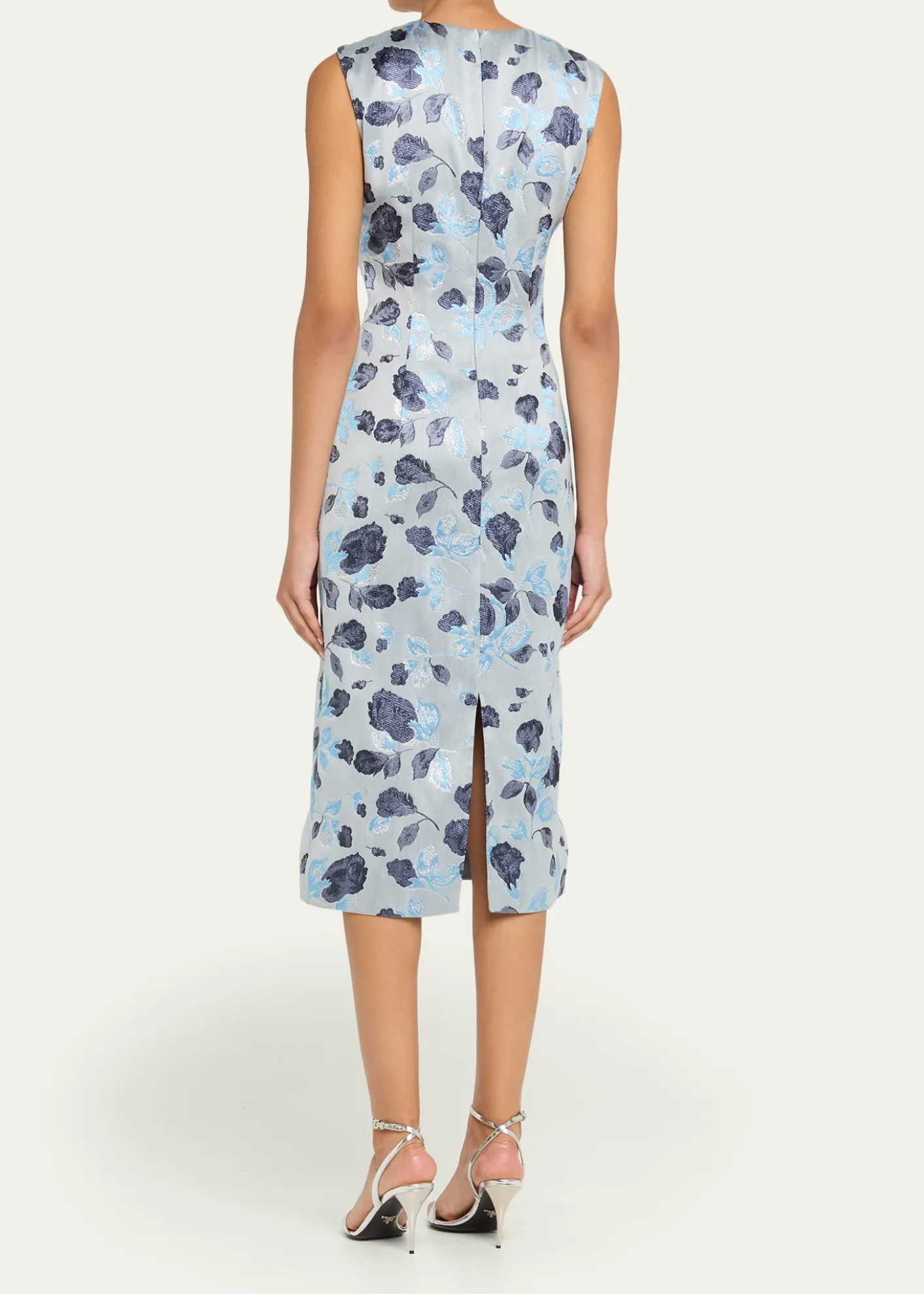 Prabal GurungMetallic Floral Jacquard Sleeveless Midi Dress