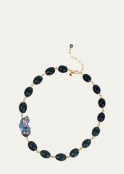 Presley OldhamDusk Necklace with Baroque Pearls and Indian Glass