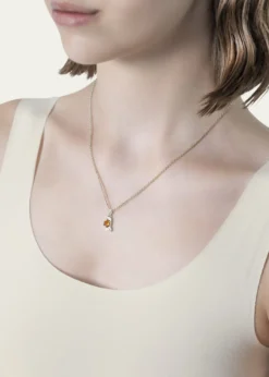Procaccia Jewelry18K Gold Hebrew GIMEL Mandarin Garnet Initial Necklace, 18"L