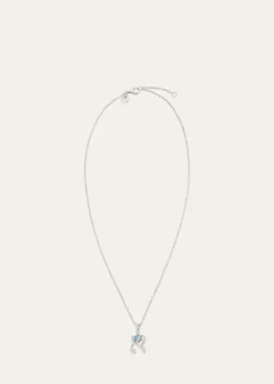 Procaccia Jewelry18K Gold Hebrew ALEF Aquamarine Initial Necklace, 18"L