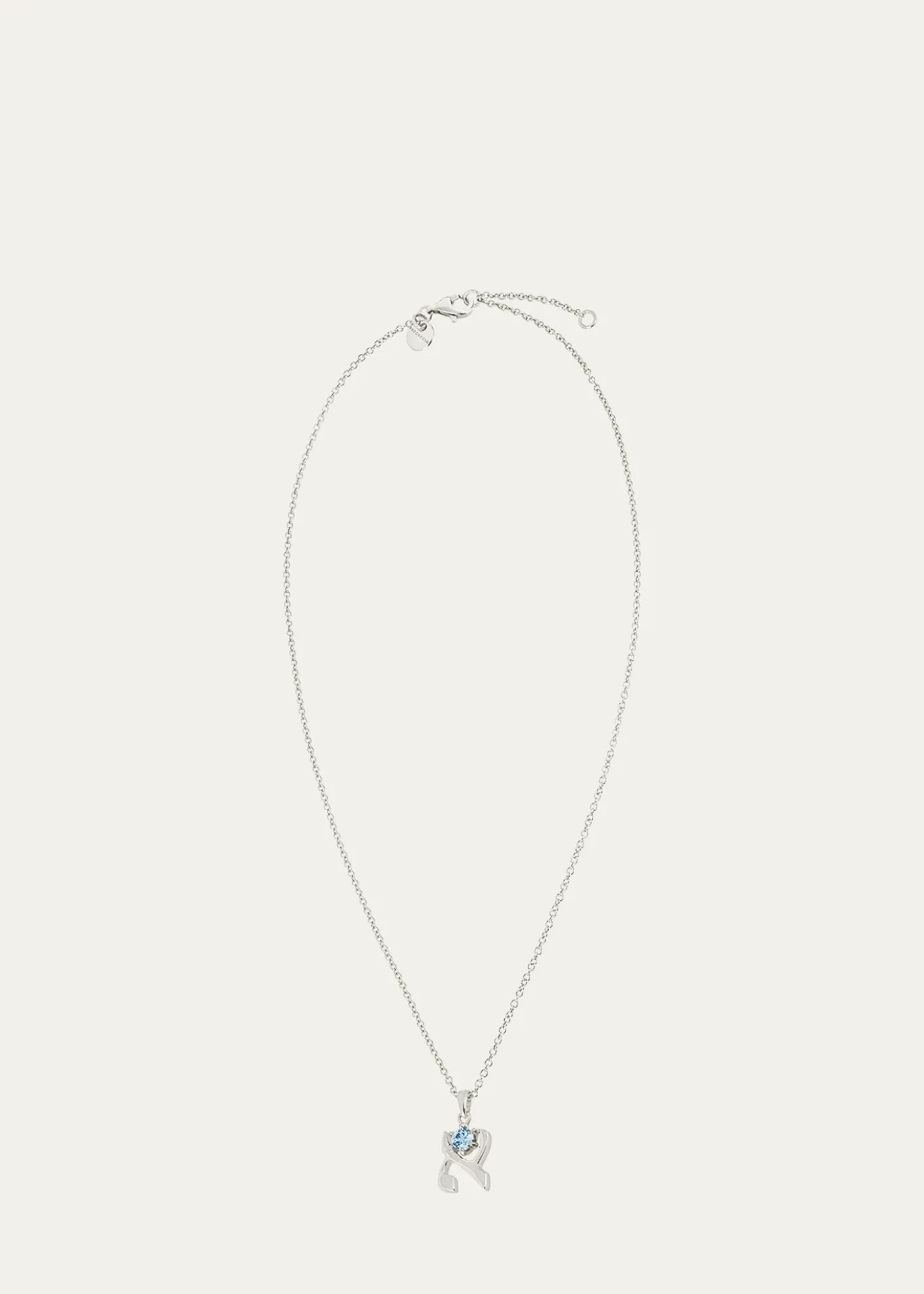 Procaccia Jewelry18K Gold Hebrew ALEF Aquamarine Initial Necklace, 18"L