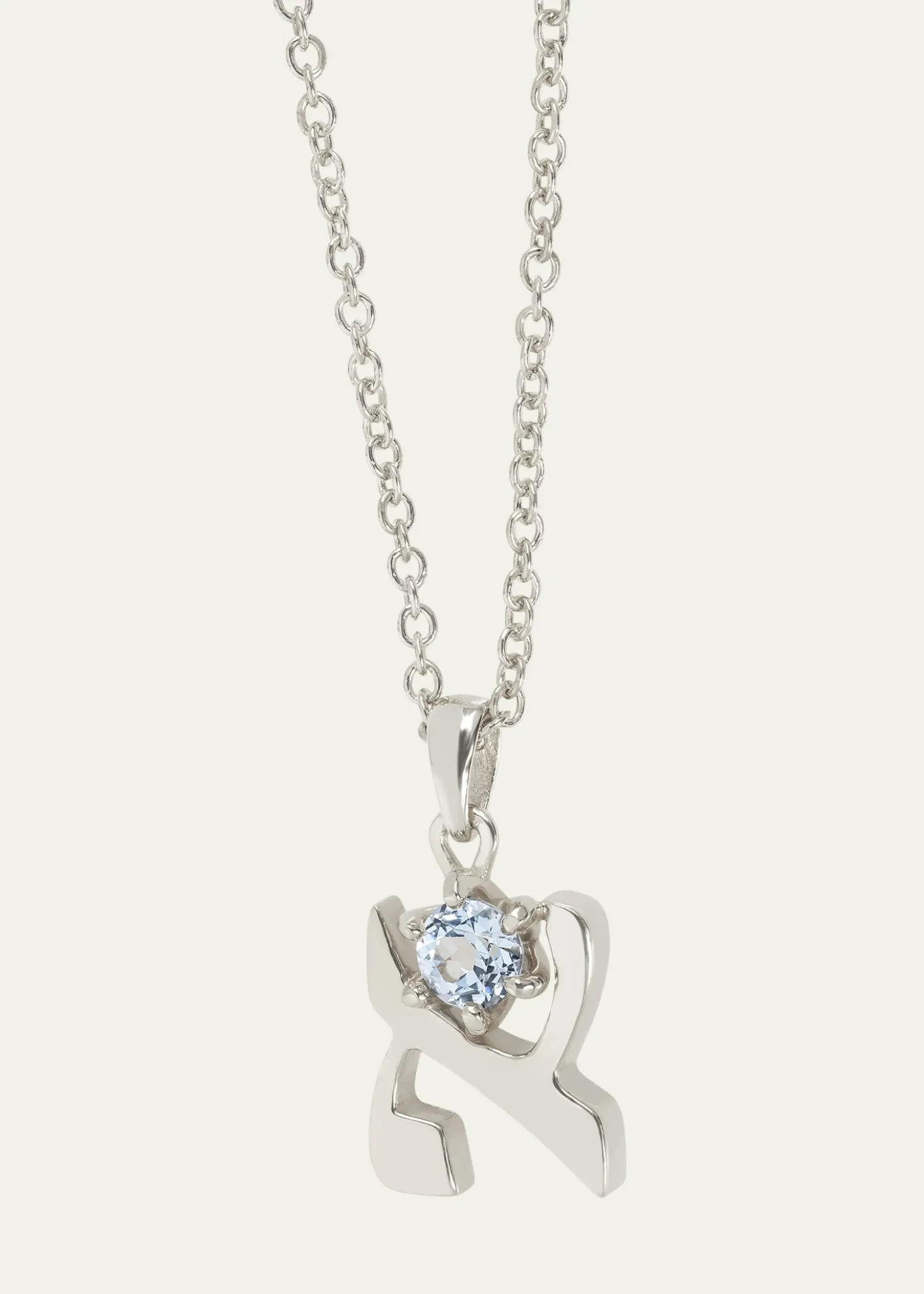Procaccia Jewelry18K Gold Hebrew ALEF Aquamarine Initial Necklace, 18"L