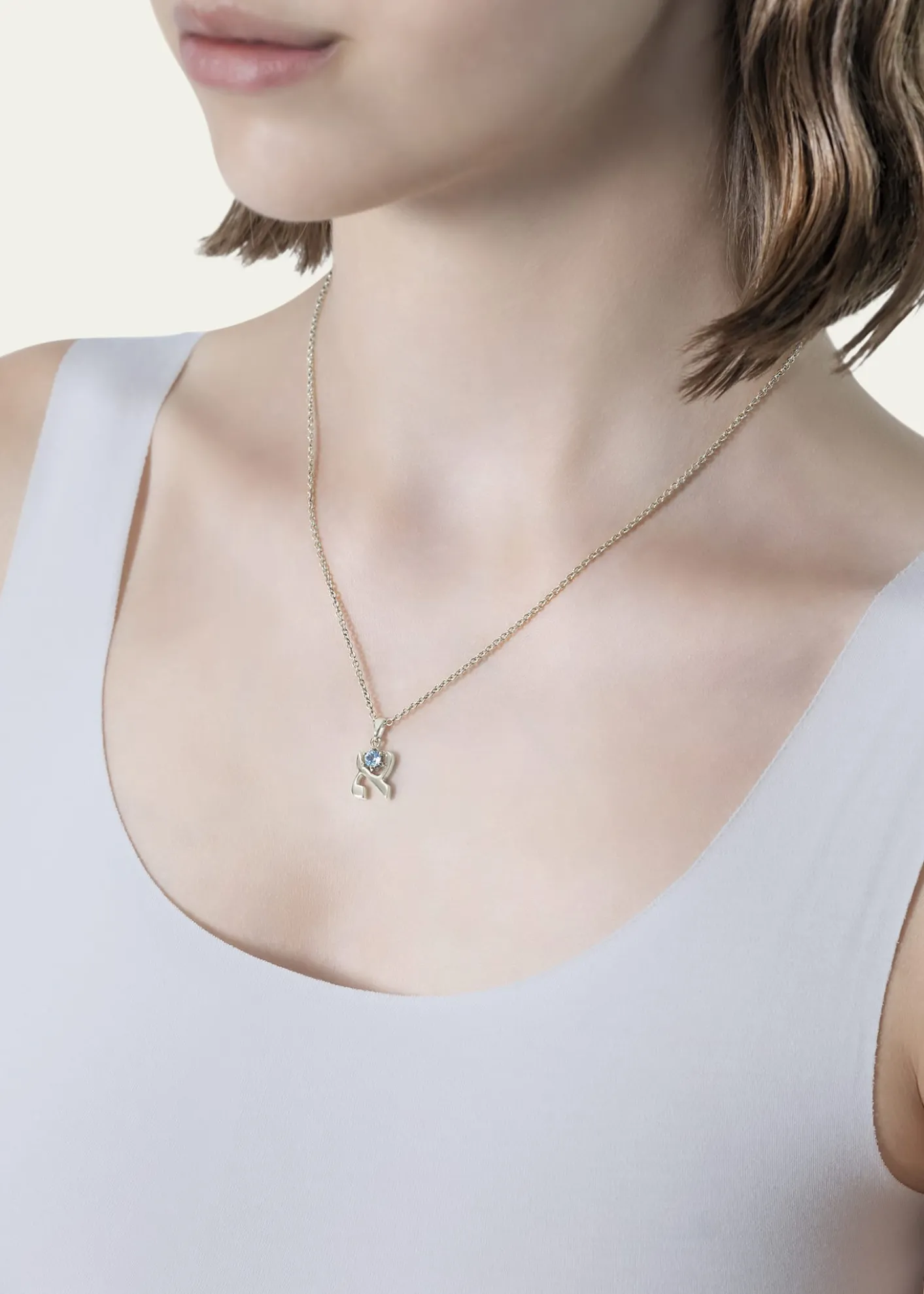 Procaccia Jewelry18K Gold Hebrew ALEF Aquamarine Initial Necklace, 18"L