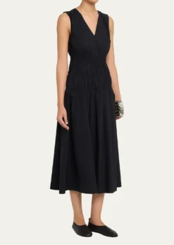Proenza Schouler White LabelLoren Sleeveless Ruched Waist Cotton Midi Dress