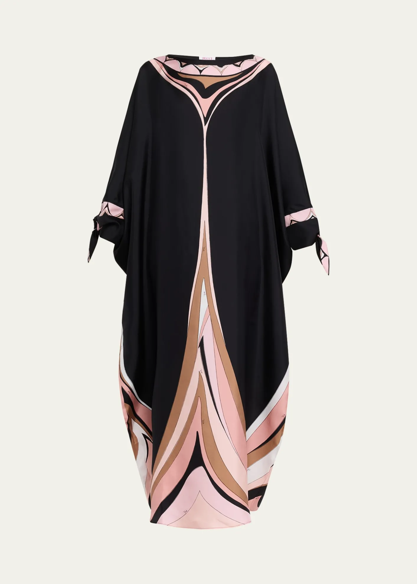 PucciFari-Print Silk Twill Tie-Cuff Caftan Dress