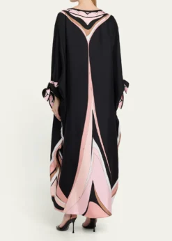 PucciFari-Print Silk Twill Tie-Cuff Caftan Dress