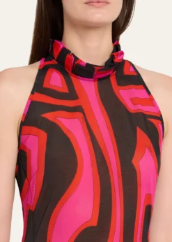 PucciMock-Neck Labirinto-Print Mesh Maxi Dress