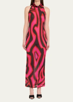 PucciMock-Neck Labirinto-Print Mesh Maxi Dress