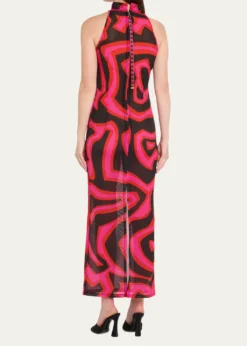 PucciMock-Neck Labirinto-Print Mesh Maxi Dress