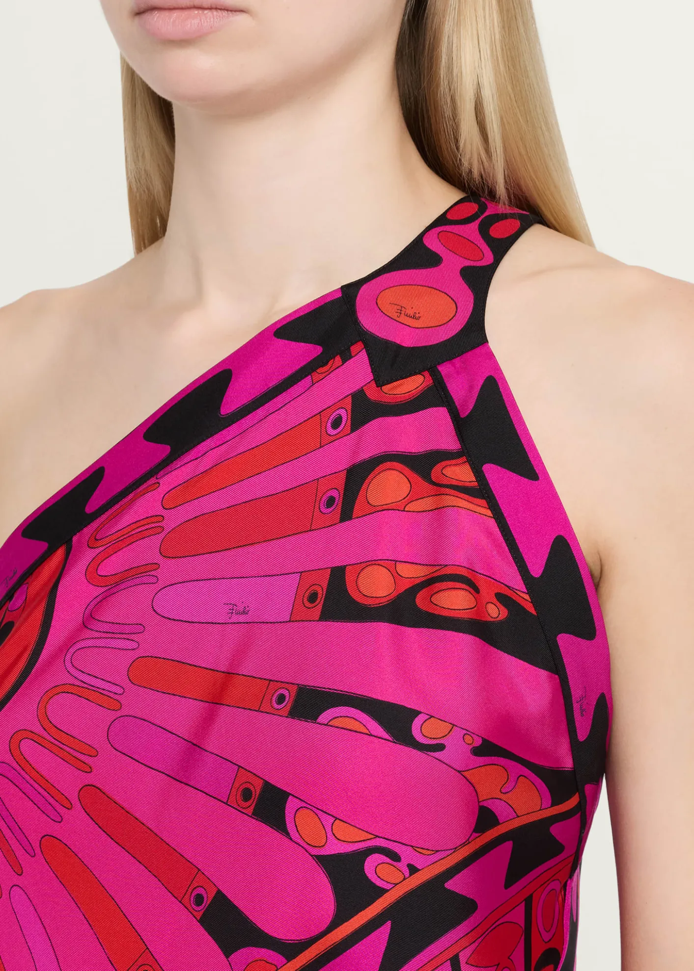 PucciOne-Shoulder Soleil-Print Silk Twill Asymmetric Mini Dress
