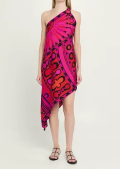 PucciOne-Shoulder Soleil-Print Silk Twill Asymmetric Mini Dress
