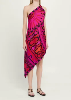 PucciOne-Shoulder Soleil-Print Silk Twill Asymmetric Mini Dress
