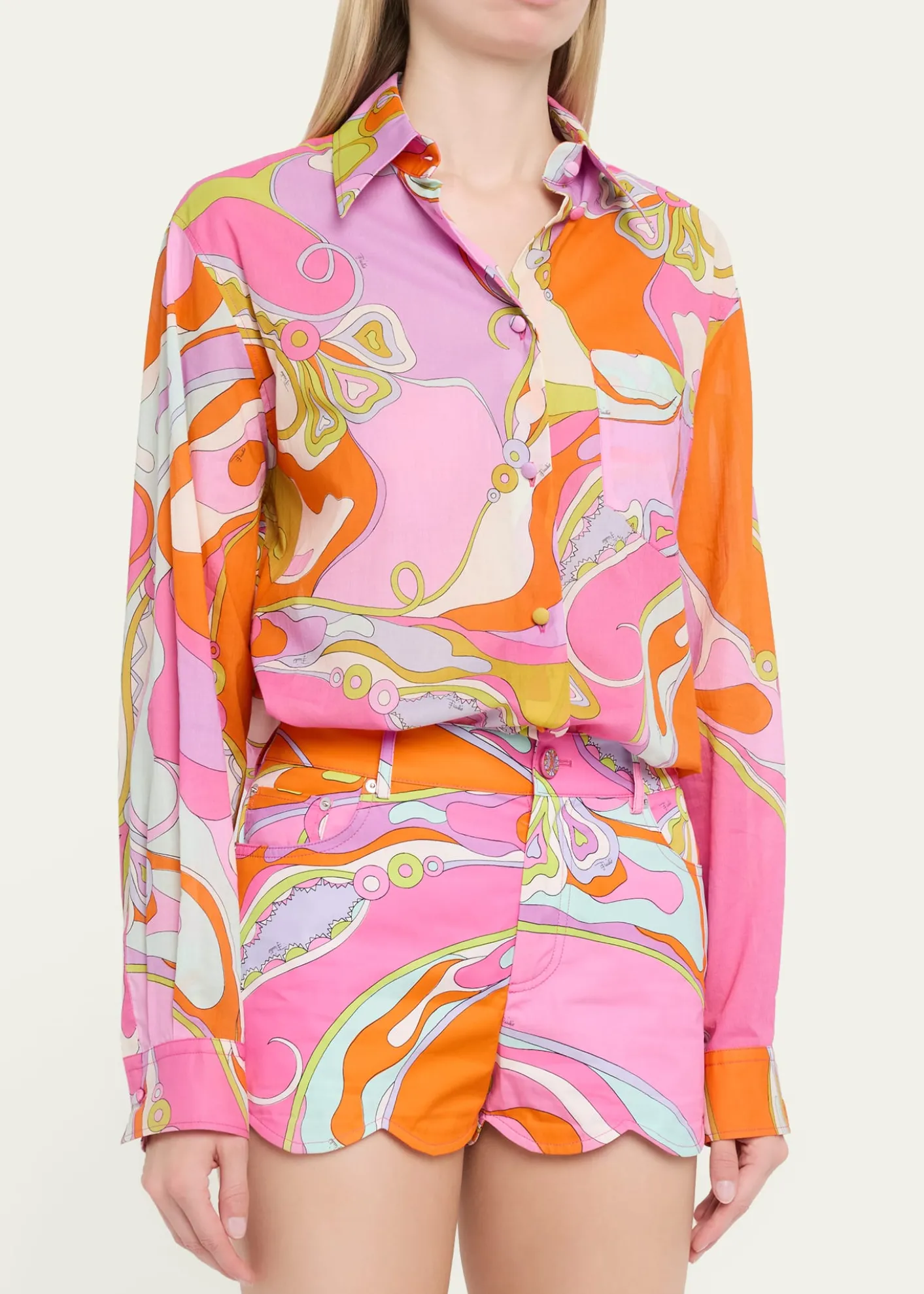 PucciOrchidee Cotton Muslin Button-Down Shirt