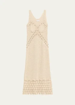 RabanneEmbellished Textured Crochet Knit Midi Dress