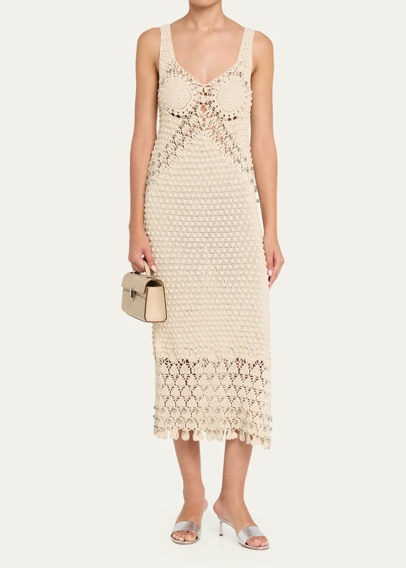 RabanneEmbellished Textured Crochet Knit Midi Dress