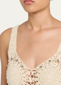 RabanneEmbellished Textured Crochet Knit Midi Dress