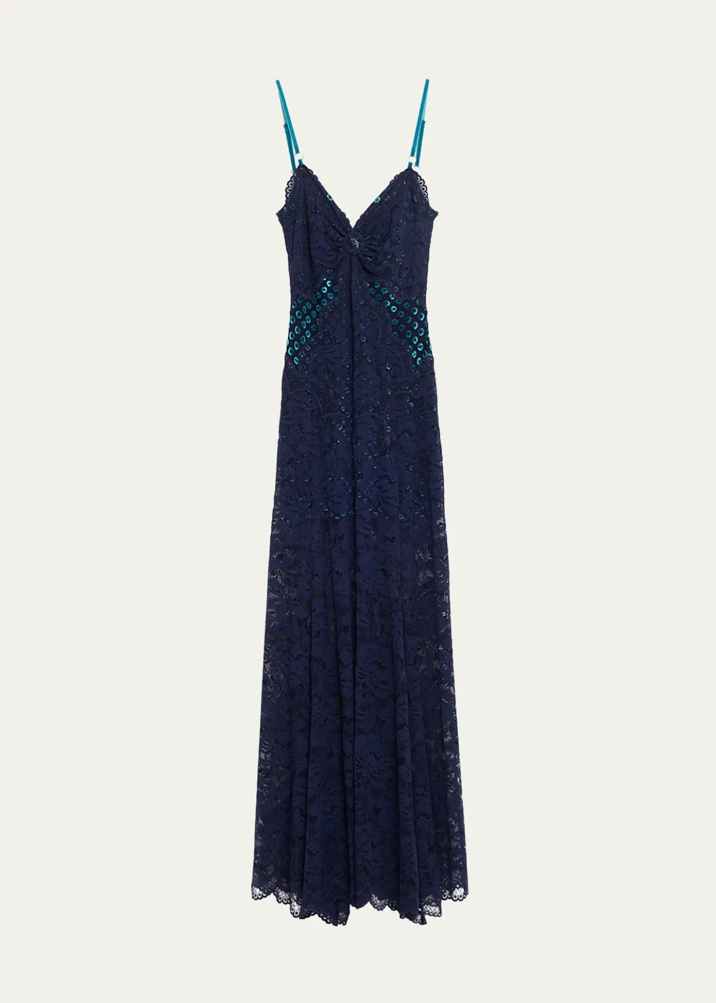 RabanneLong Lace V-Neck Sleeveless Dress