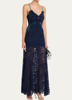 RabanneLong Lace V-Neck Sleeveless Dress