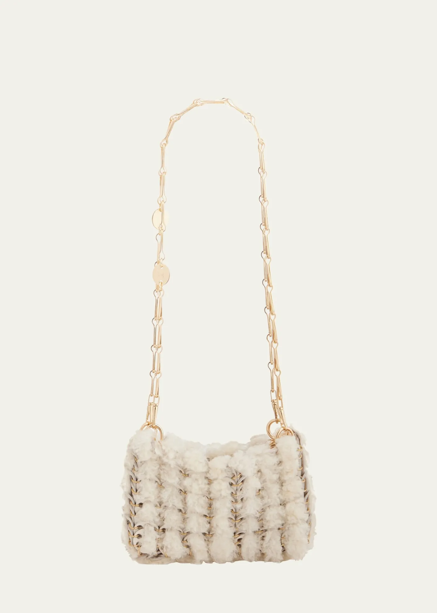 RabanneNano Disc Shearling Shoulder Bag