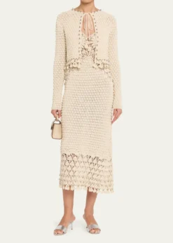 RabanneTextured Knit Neck-Tie Crop Cardigan