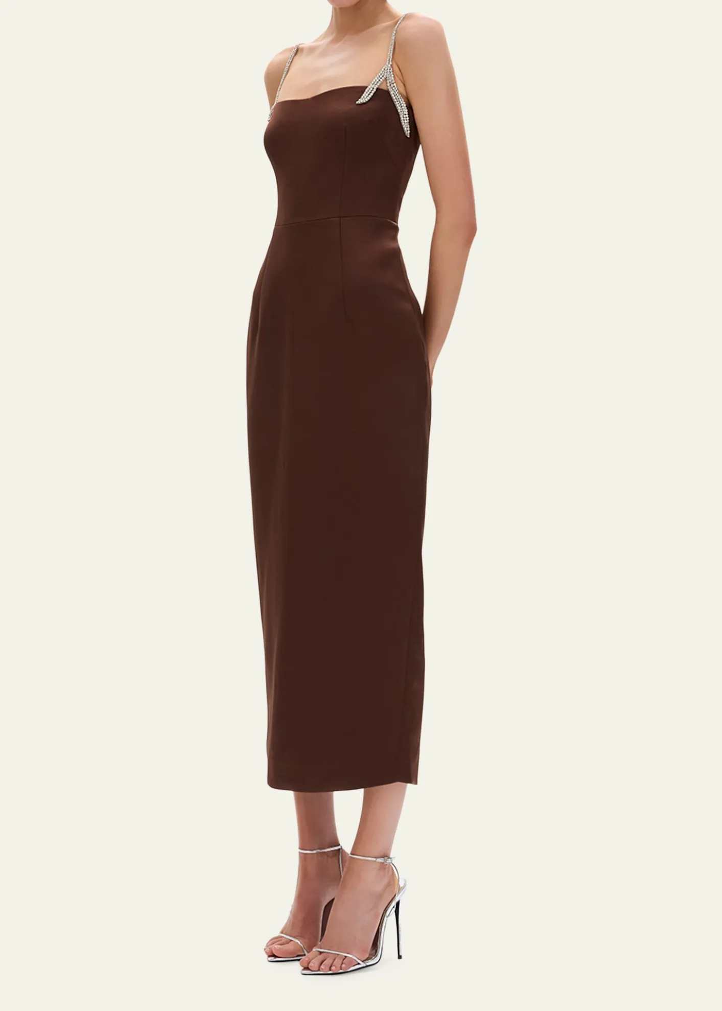 Rachel GilbertLeora Crystal-Strap Crepe Ankle Gown