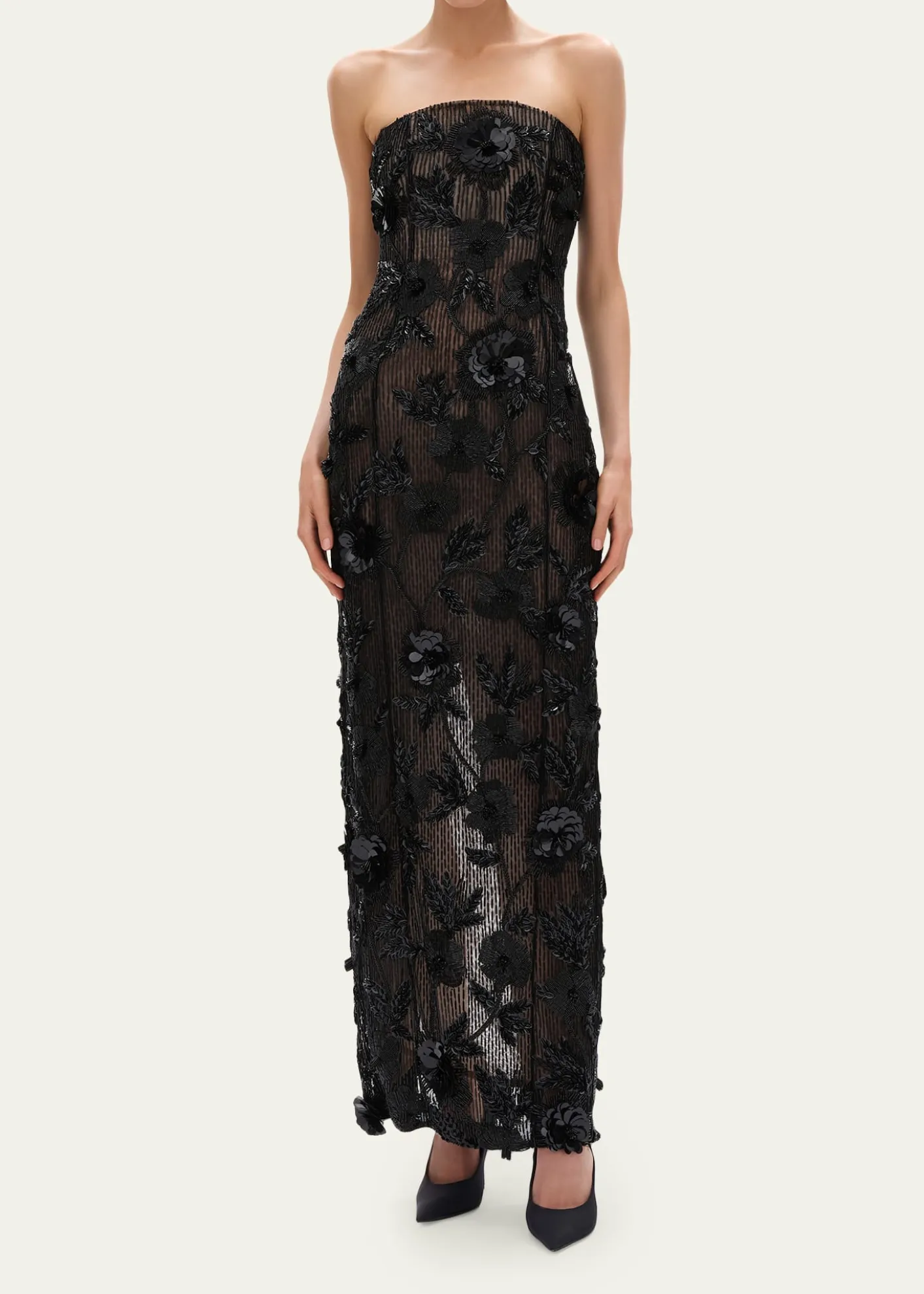 Rachel GilbertPierre Strapless Embroidered Tulle Column Gown