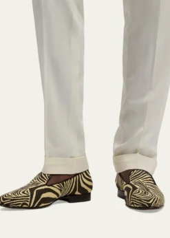 Ralph Lauren Purple LabelAlonzo Zebra-Print Linen Slipper