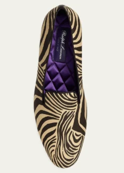 Ralph Lauren Purple LabelAlonzo Zebra-Print Linen Slipper