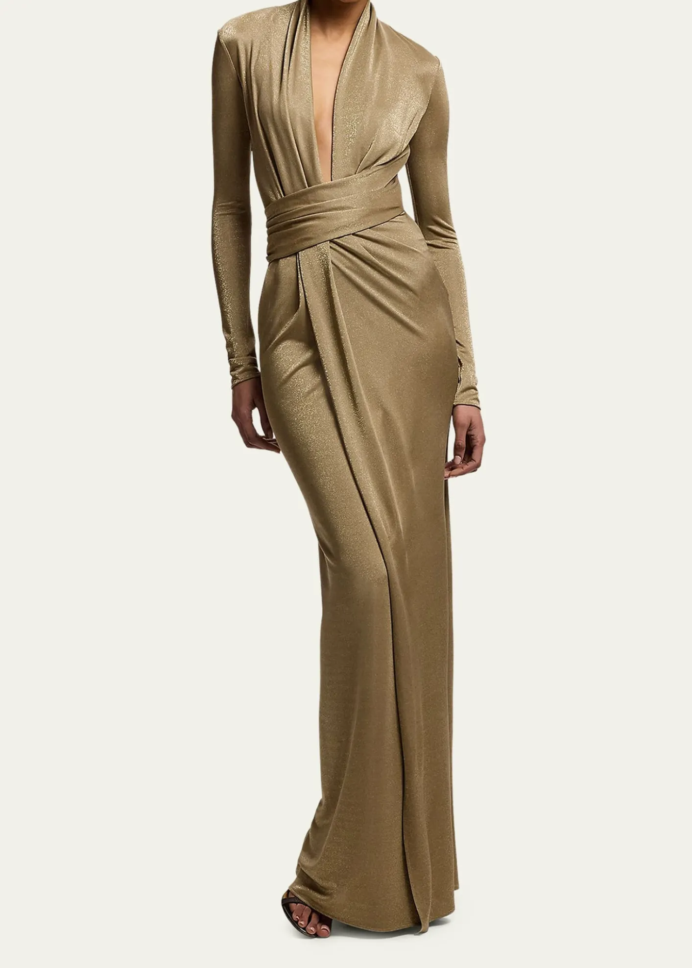 Ralph Lauren CollectionAshten Metallic Jersey Long-Sleeve Gown