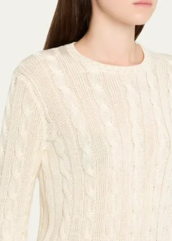 Ralph Lauren CollectionCable-Knit Silk Crewneck Sweater